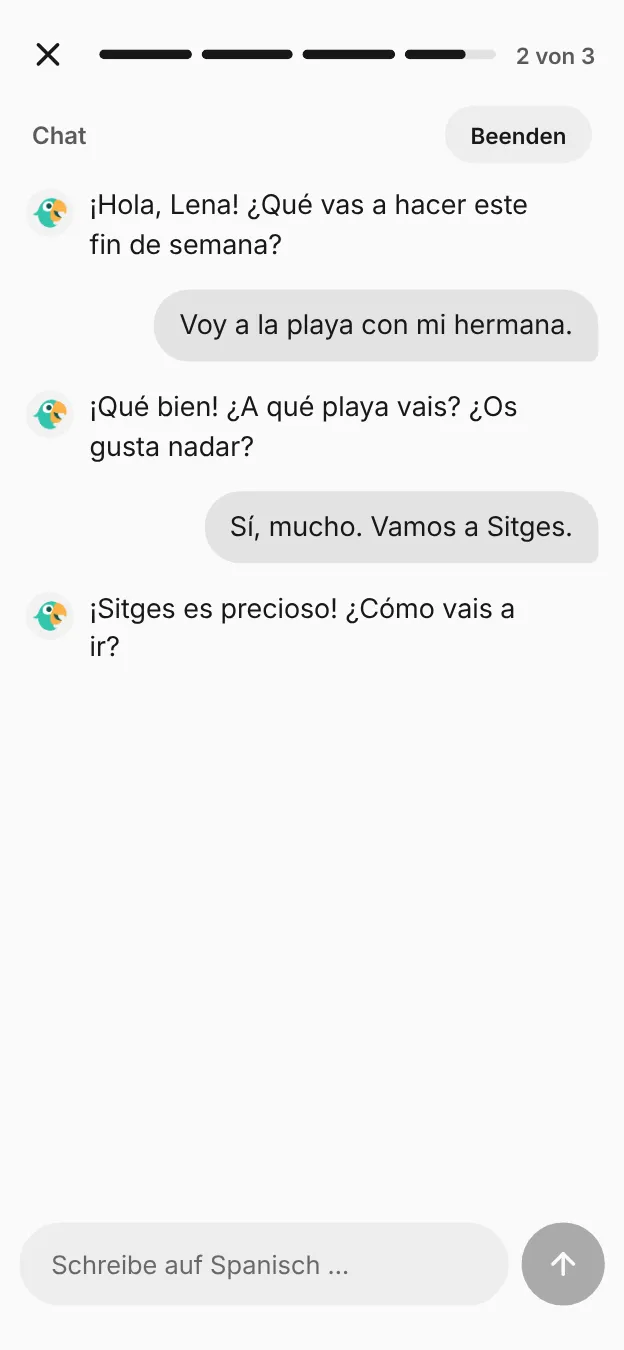 Ein Chat mit Parlito auf Spanisch über Pläne fürs Wochenende